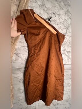 Luce M Warm Carmel One Shoulder Zipper Details Bandaid Bodycon Mini Dress Party